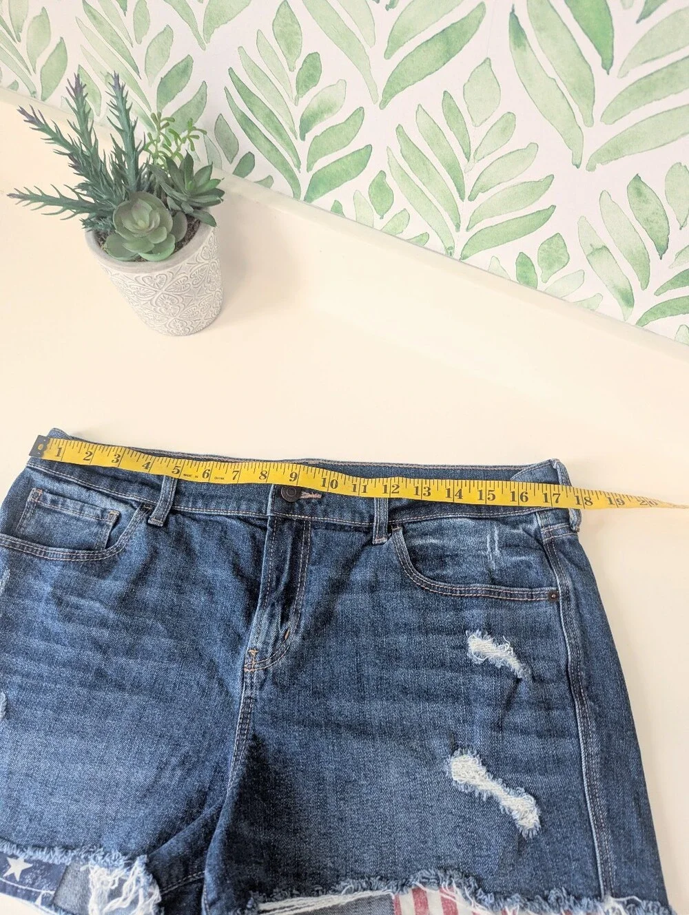 Americana Jean Shorts Distressed Flag Coastal Summer Frayed Beachy BBQ Casual